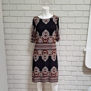 I.N.C.Elegant Black and Brown Paisley Patterned Lined Dress. Size 8 NWOT
